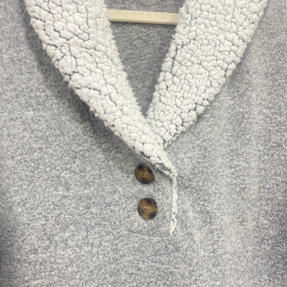 Ultra Flirt Pullover Sweatshirt Sherpa Collar Button Up Grey XL - Picture 3 of 6